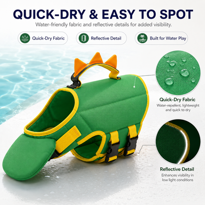 🔥LAST DAY 50% OFF🔥Dinosaur Dog Swim Float Vest with Chin Support & Rescue Handle