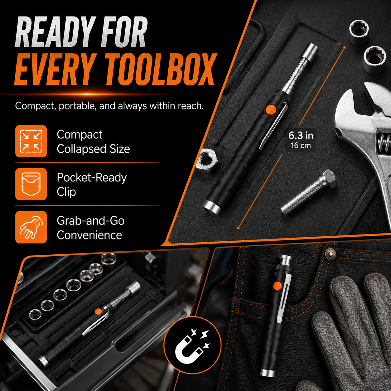 🧲 Telescoping Magnetic Pickup Tool – Reach. Grab. Retrieve.