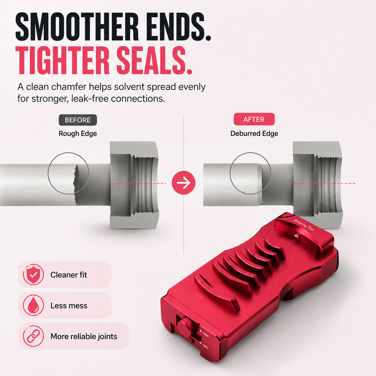 🔧 Adjustable Pipe Chamfer Tool – One Tool. Nine Pipe Sizes.