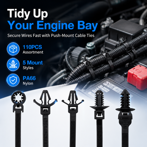 🔗 110PCS Push-Mount Cable Ties – Tidy Up Your Engine Bay