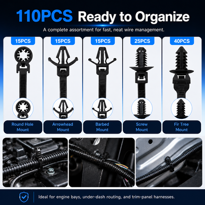 🔗 110PCS Push-Mount Cable Ties – Tidy Up Your Engine Bay
