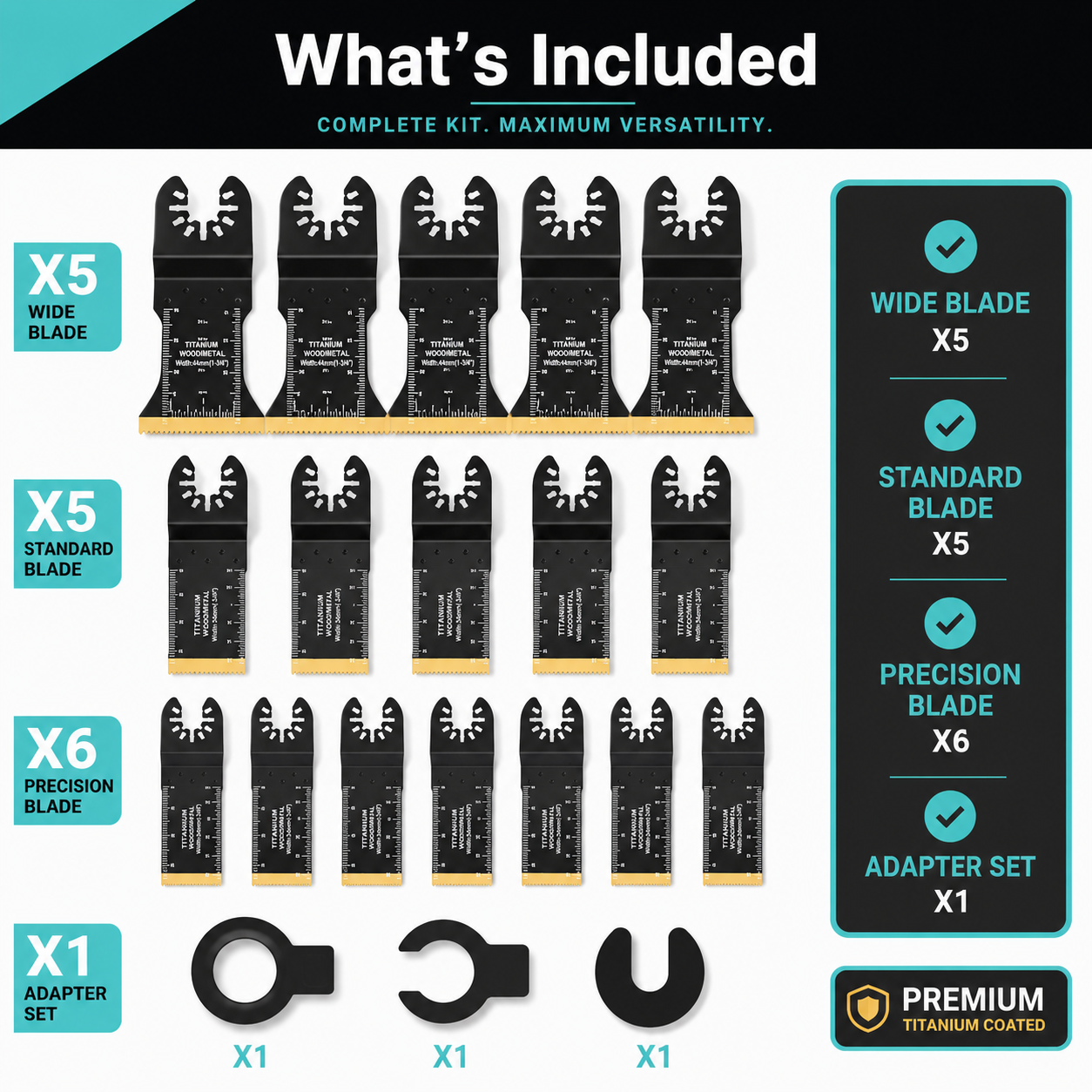 🔪 Premium Multi-Tool Blade Kit – Titanium Teeth. Longer Life.
