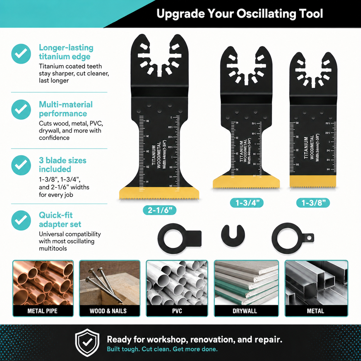 🔪 Premium Multi-Tool Blade Kit – Titanium Teeth. Longer Life.