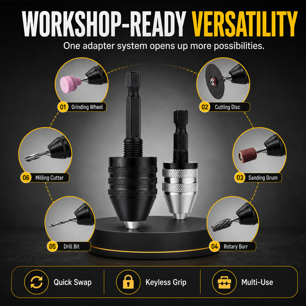 🔩 Keyless Chuck Adapter Set – Turn Any Driver into a Precision Drill