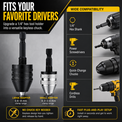 🔩 Keyless Chuck Adapter Set – Turn Any Driver into a Precision Drill