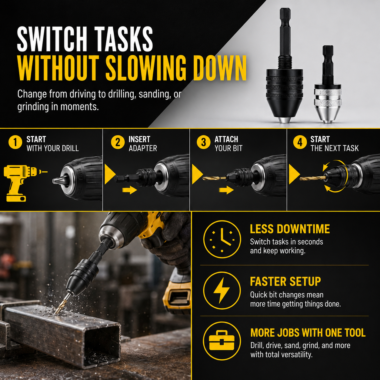 🔩 Keyless Chuck Adapter Set – Turn Any Driver into a Precision Drill