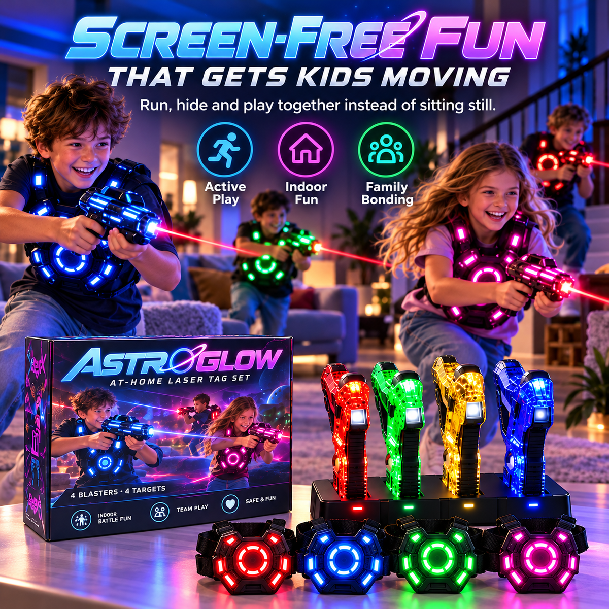 ⚡ 50% OFF 4-Player Laser Tag Set – Rechargeable Indoor Battle Game for Kids & Family 🎯