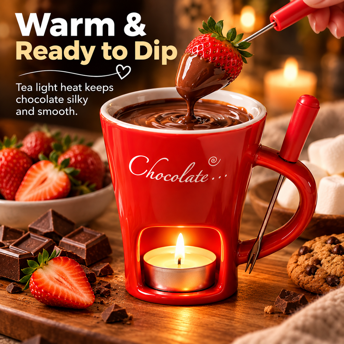 🍫 50% OFF Chocolate Fondue Mug – Candle-Heated Melt & Dip Dessert Set ❤️