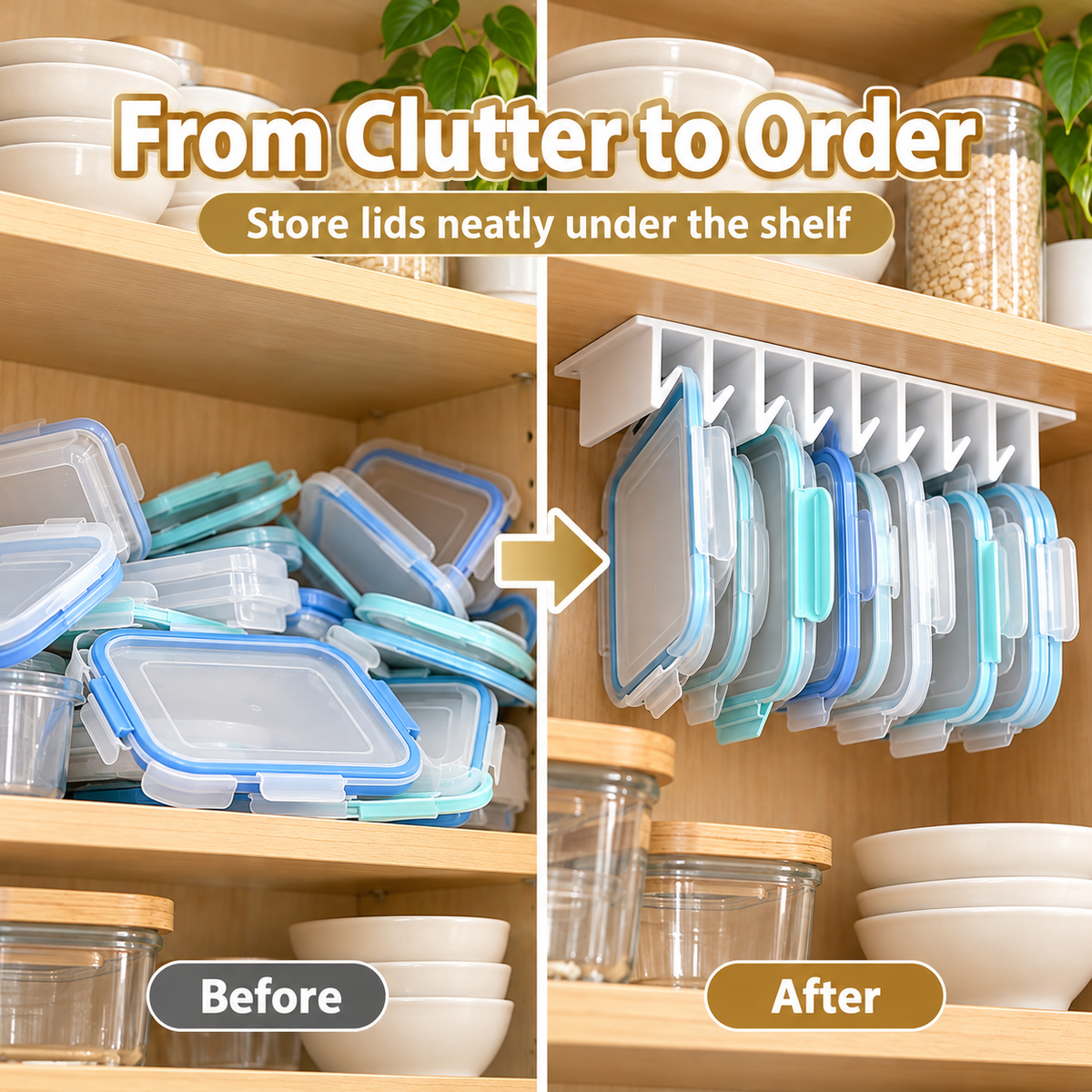 🧺 50% OFF Under-Shelf Lid Organizer – Turn Cabinet Clutter Into Easy-Grab Storage ✨