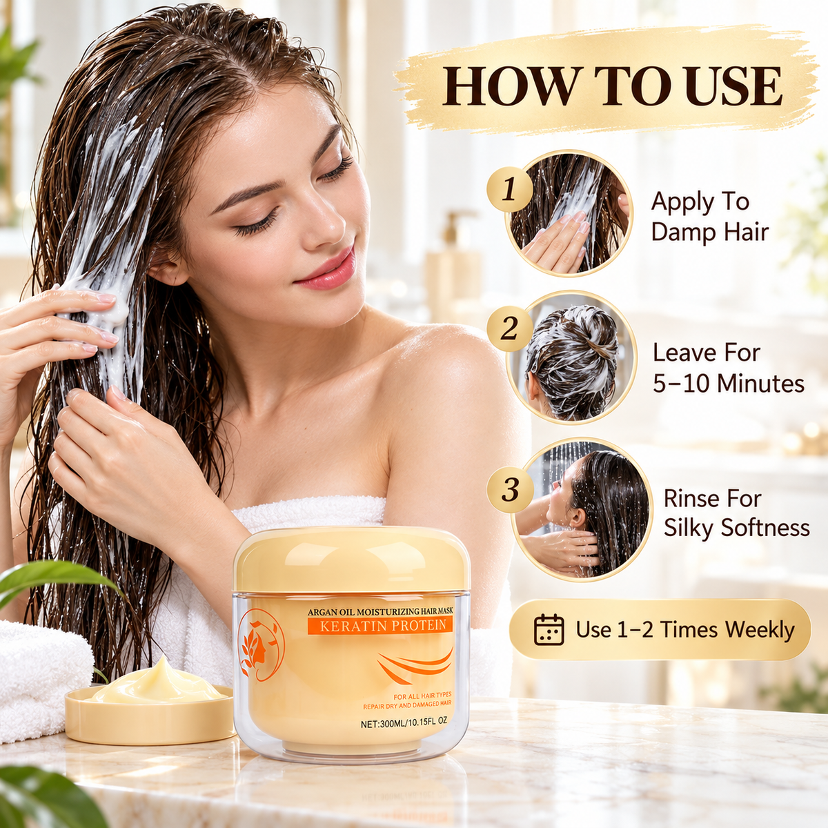 🌿 50% OFF Keratin Protein Hair Mask – Smooth Frizz, Nourish Dry Hair & Boost Shine ✨