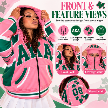 💚 50% OFF Pink & Green Sorority-Inspired Hoodie – Bold Varsity Style & Cozy Zip-Up Fit 💗