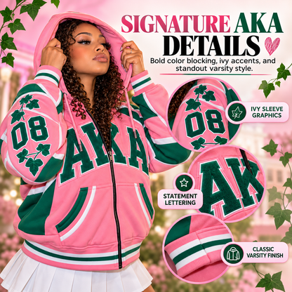 💚 50% OFF Pink & Green Sorority-Inspired Hoodie – Bold Varsity Style & Cozy Zip-Up Fit 💗