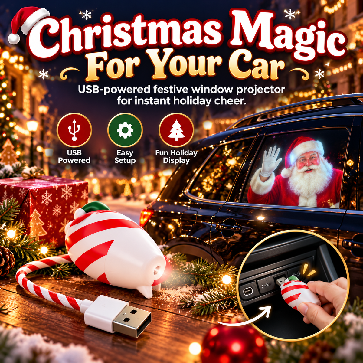 🎄 50% OFF Christmas Car Window Projector – USB-Powered Holiday Magic for Every Drive ✨