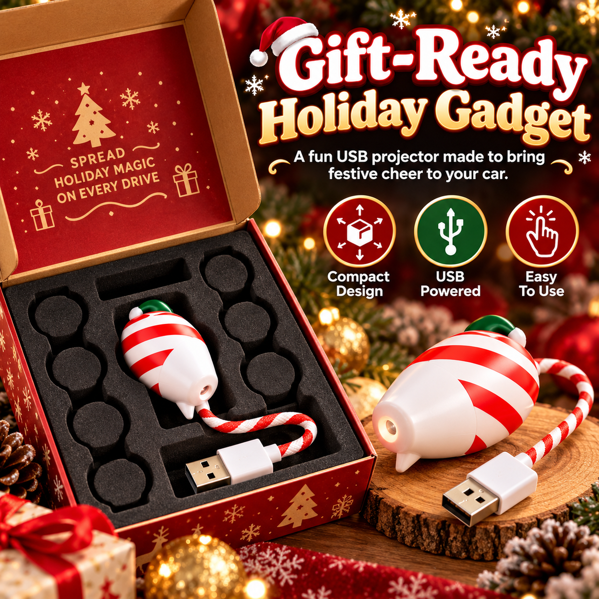 🎄 50% OFF Christmas Car Window Projector – USB-Powered Holiday Magic for Every Drive ✨