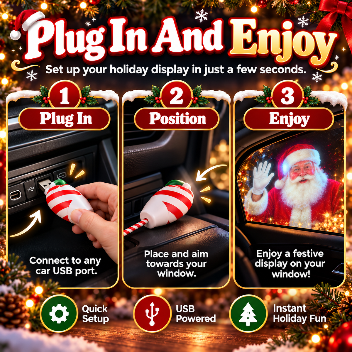 🎄 50% OFF Christmas Car Window Projector – USB-Powered Holiday Magic for Every Drive ✨