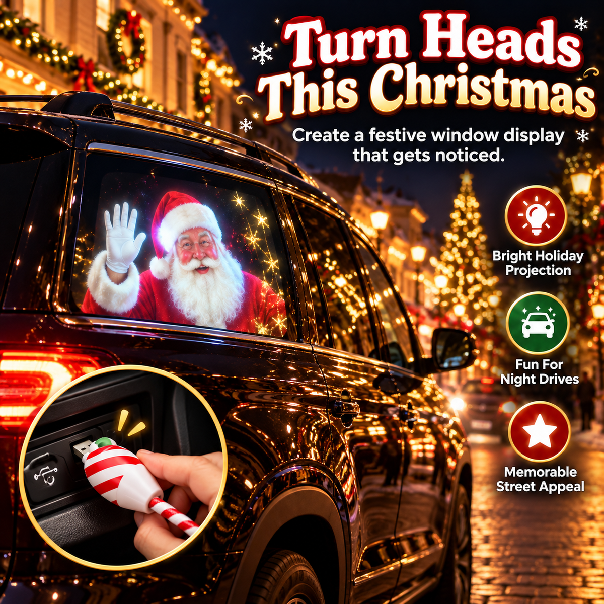 🎄 50% OFF Christmas Car Window Projector – USB-Powered Holiday Magic for Every Drive ✨