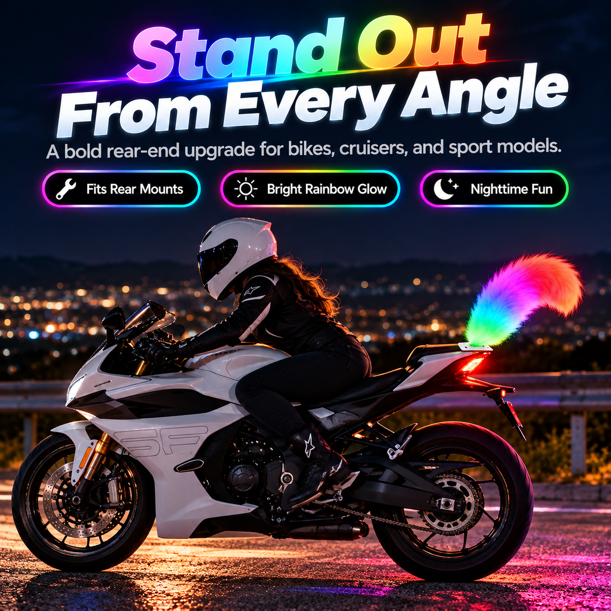 🌈 50% OFF Rainbow LED Motorcycle Tail – Plush Glow Accent for a Bold Night Ride 🏍️