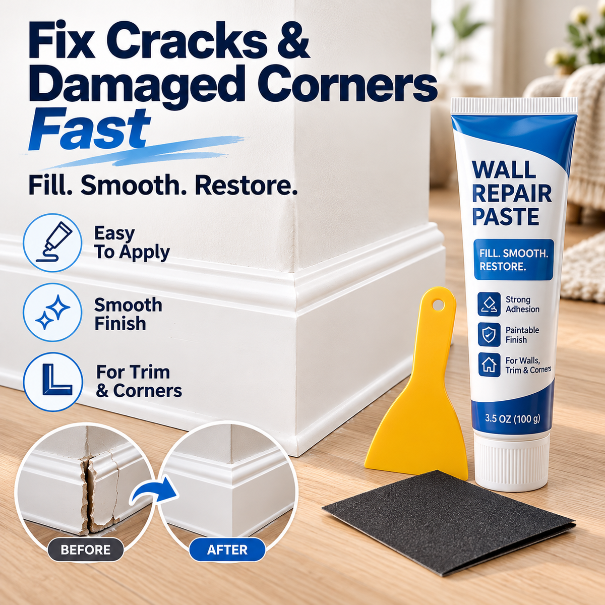 🛠️ 50% OFF Wall Repair Paste – Fix Cracks, Gaps & Damaged Corners Fast ✨