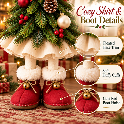 🎄 50% OFF Freestanding Christmas Tree Decor – Plaid Bow, Golden Bells & Cozy Red Boots ✨