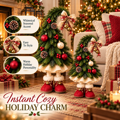 🎄 50% OFF Freestanding Christmas Tree Decor – Plaid Bow, Golden Bells & Cozy Red Boots ✨