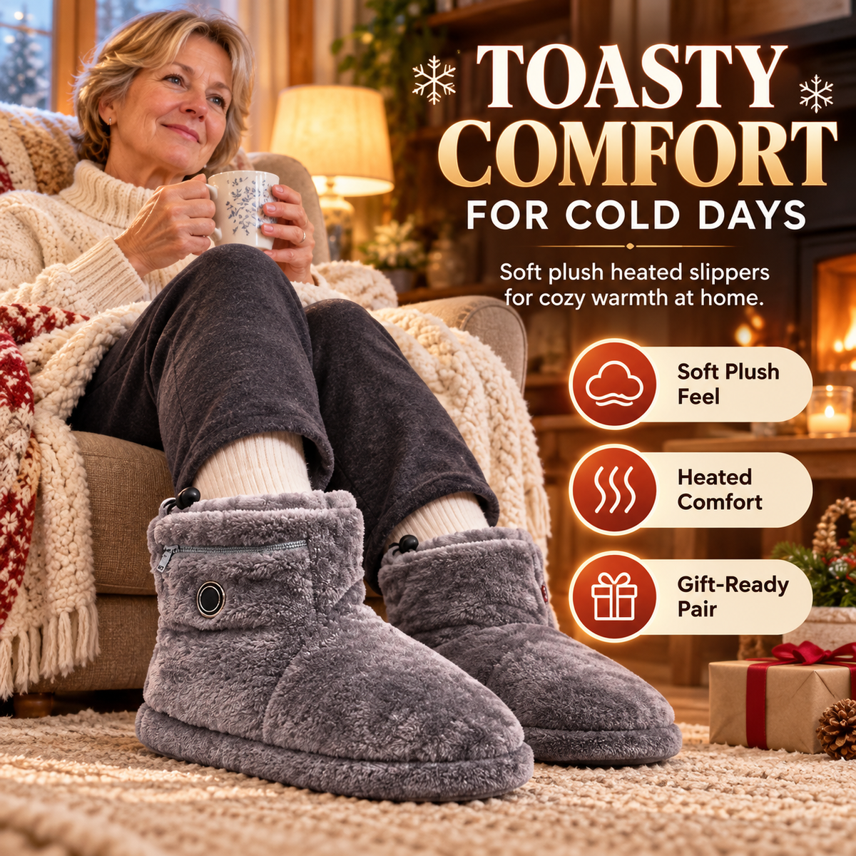 🔥 50% OFF Heated Plush Slippers – Soft Cozy Warmth For Cold Days ❄️
