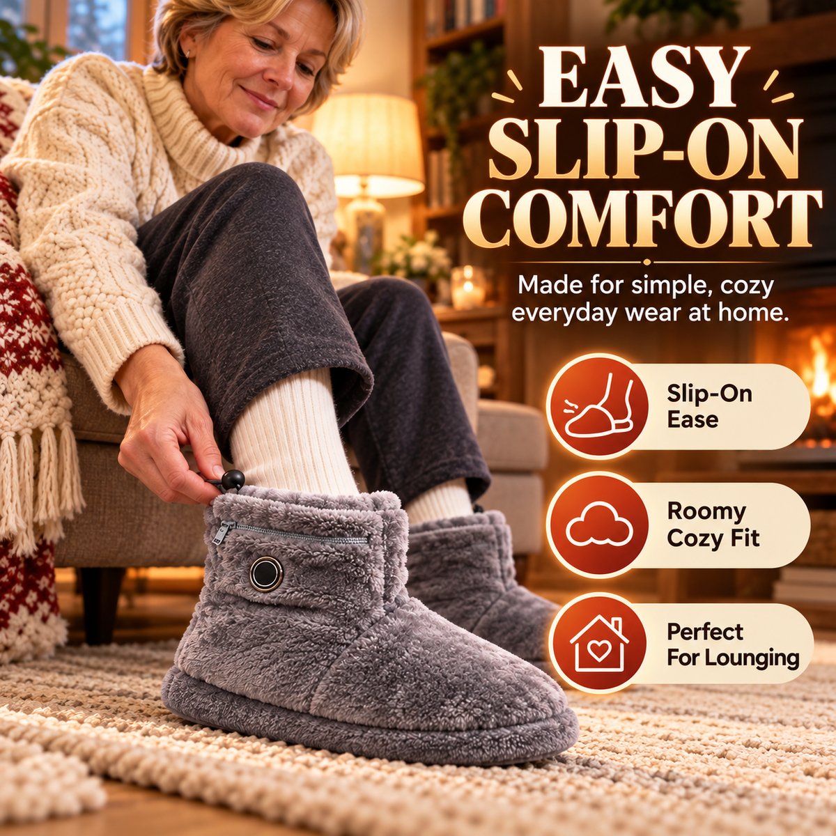 🔥 50% OFF Heated Plush Slippers – Soft Cozy Warmth For Cold Days ❄️