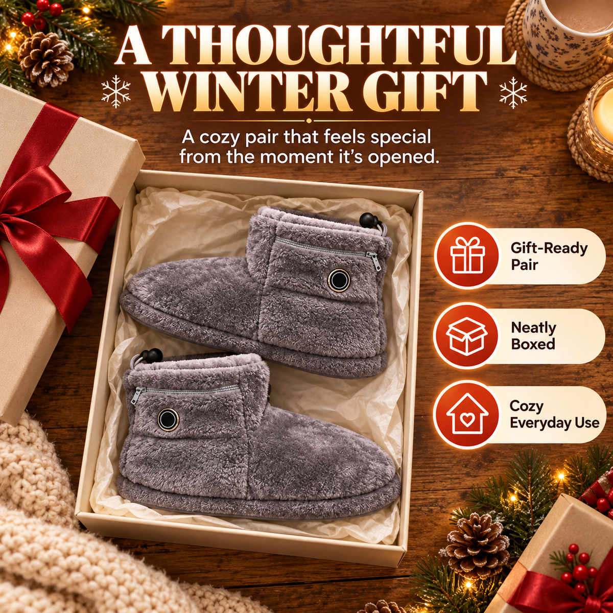 🔥 50% OFF Heated Plush Slippers – Soft Cozy Warmth For Cold Days ❄️