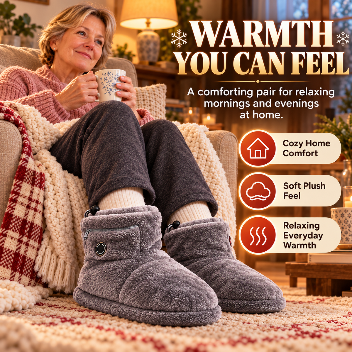 🔥 50% OFF Heated Plush Slippers – Soft Cozy Warmth For Cold Days ❄️