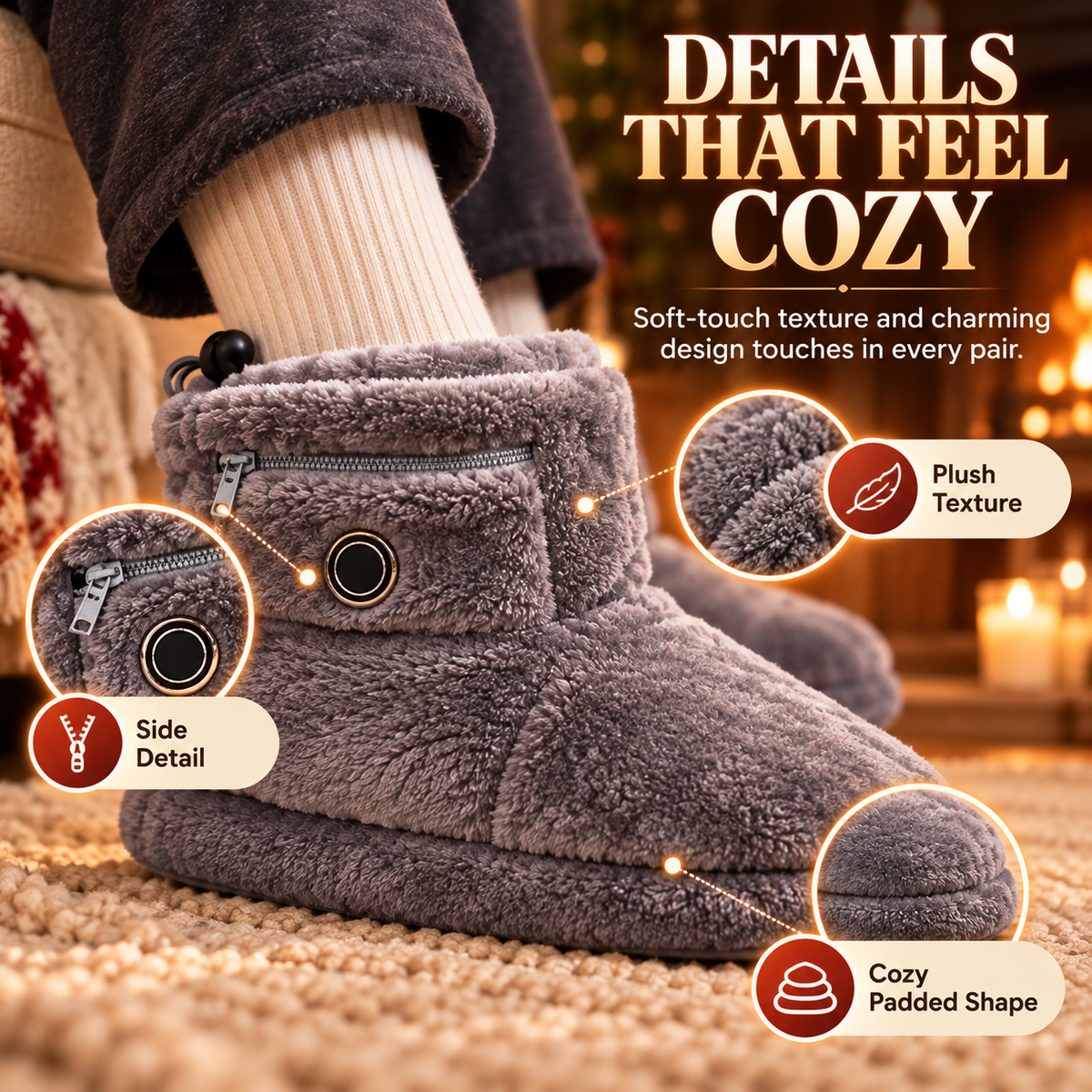 🔥 50% OFF Heated Plush Slippers – Soft Cozy Warmth For Cold Days ❄️