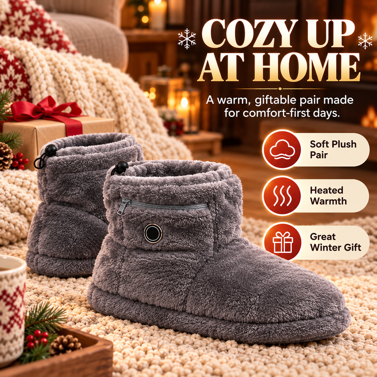 🔥 50% OFF Heated Plush Slippers – Soft Cozy Warmth For Cold Days ❄️