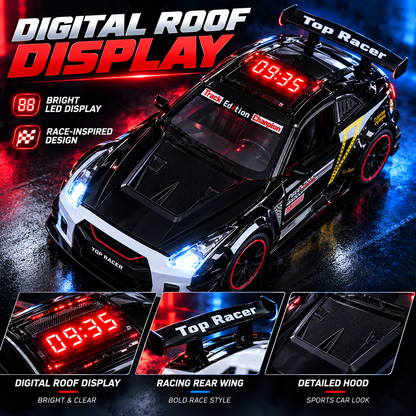 🏁 50% OFF Racing RC Car – Pick Black or White With Digital Roof Display 🎮
