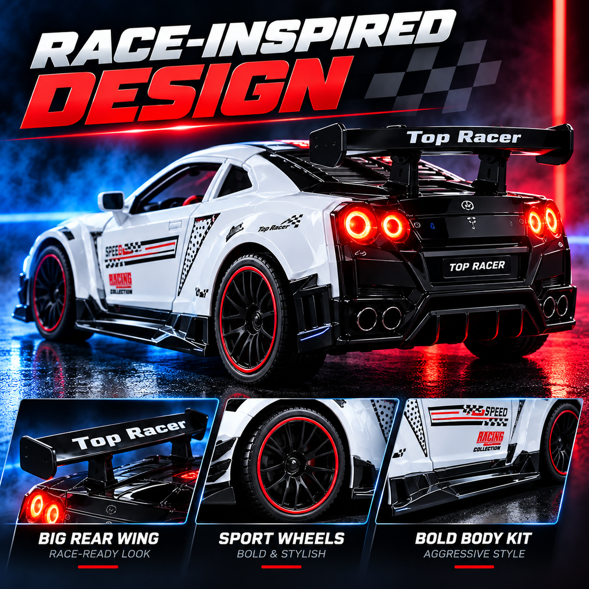 🏁 50% OFF Racing RC Car – Pick Black or White With Digital Roof Display 🎮