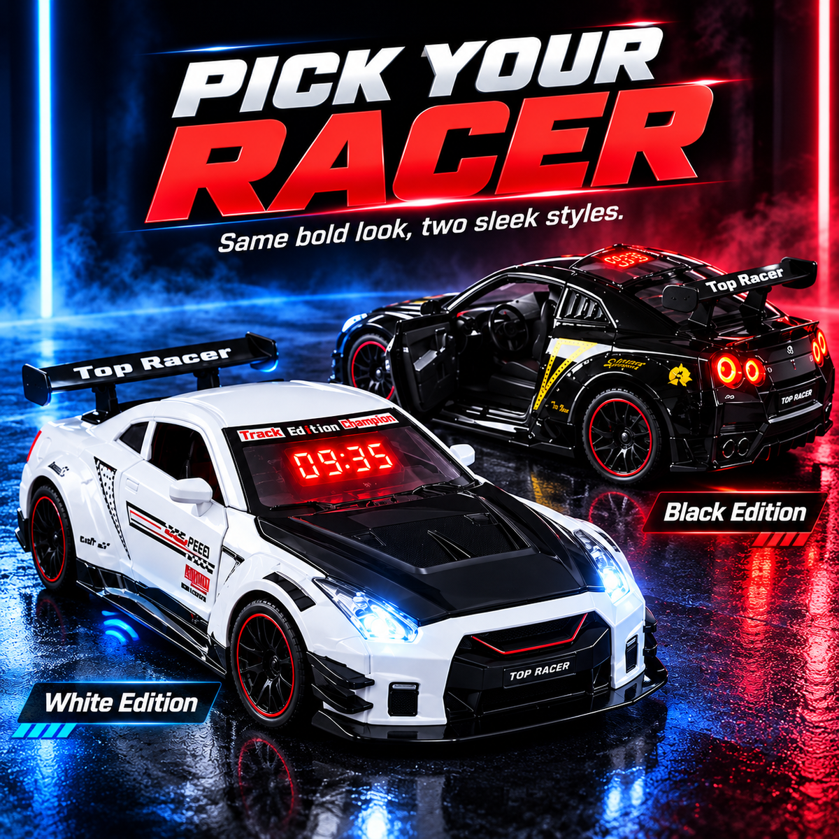 🏁 50% OFF Racing RC Car – Pick Black or White With Digital Roof Display 🎮