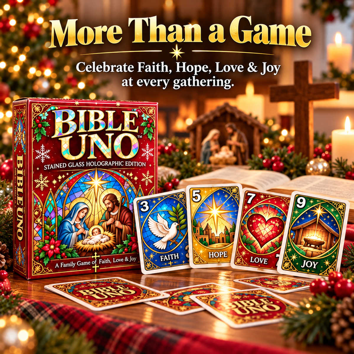⏰ LAST DAY 50% OFF✝️ Bible UNO Card Game – Stained-Glass Edition for Family Game Nights & Meaningful Christmas Gifts 🎁