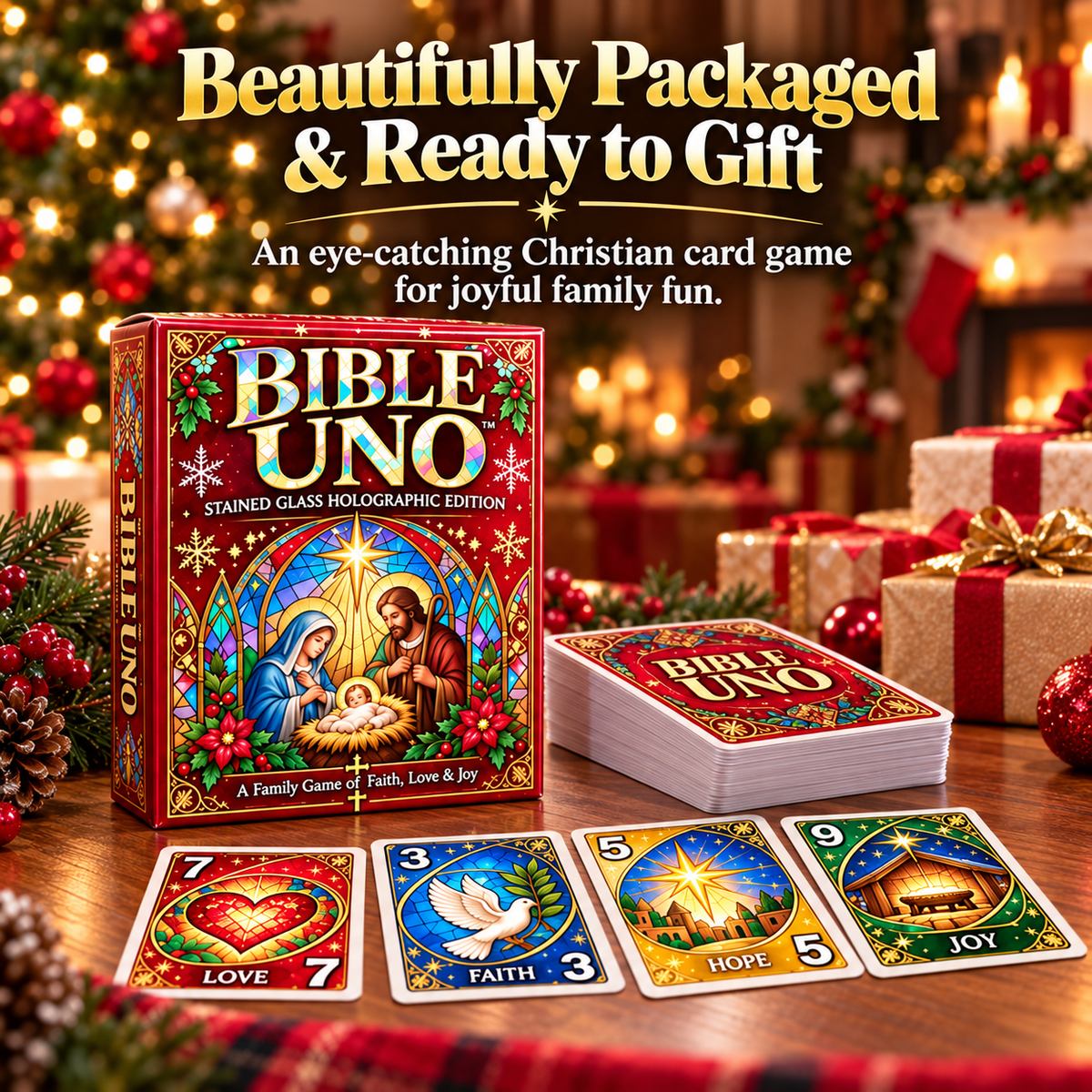 ⏰ LAST DAY 50% OFF✝️ Bible UNO Card Game – Stained-Glass Edition for Family Game Nights & Meaningful Christmas Gifts 🎁