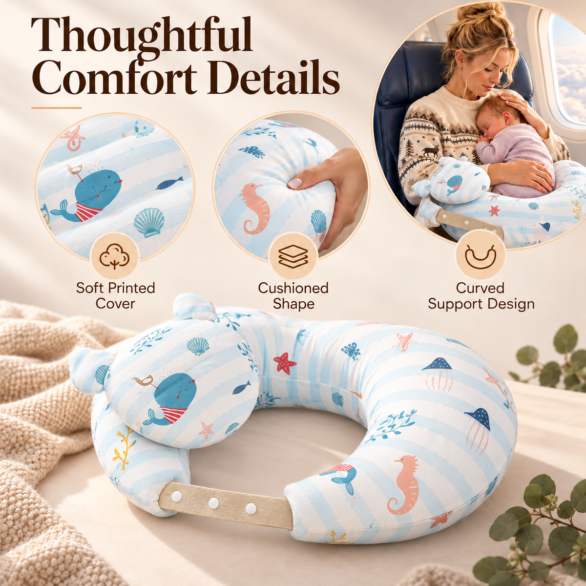 ✨ 50% OFF Portable Nursing Pillow – Curved Baby Support Cushion For Comfortable Travel 🤱