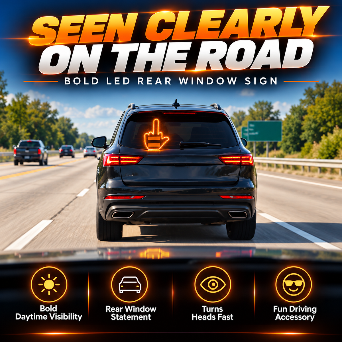 🔥 50% OFF LED Rear Window Gesture Sign – Bright Amber Car Accent 🚗
