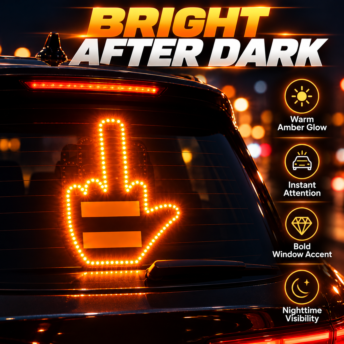 🔥 50% OFF LED Rear Window Gesture Sign – Bright Amber Car Accent 🚗