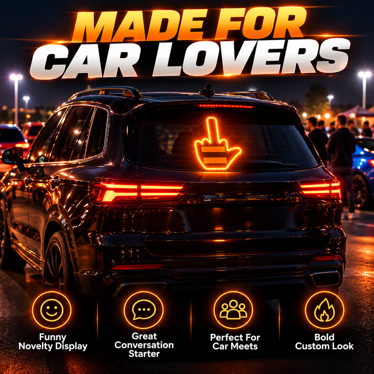 🔥 50% OFF LED Rear Window Gesture Sign – Bright Amber Car Accent 🚗