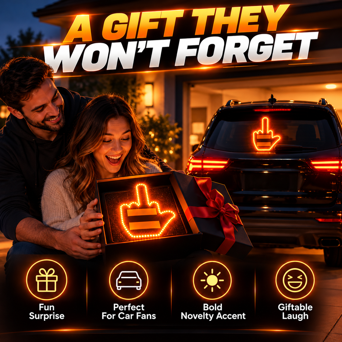 🔥 50% OFF LED Rear Window Gesture Sign – Bright Amber Car Accent 🚗