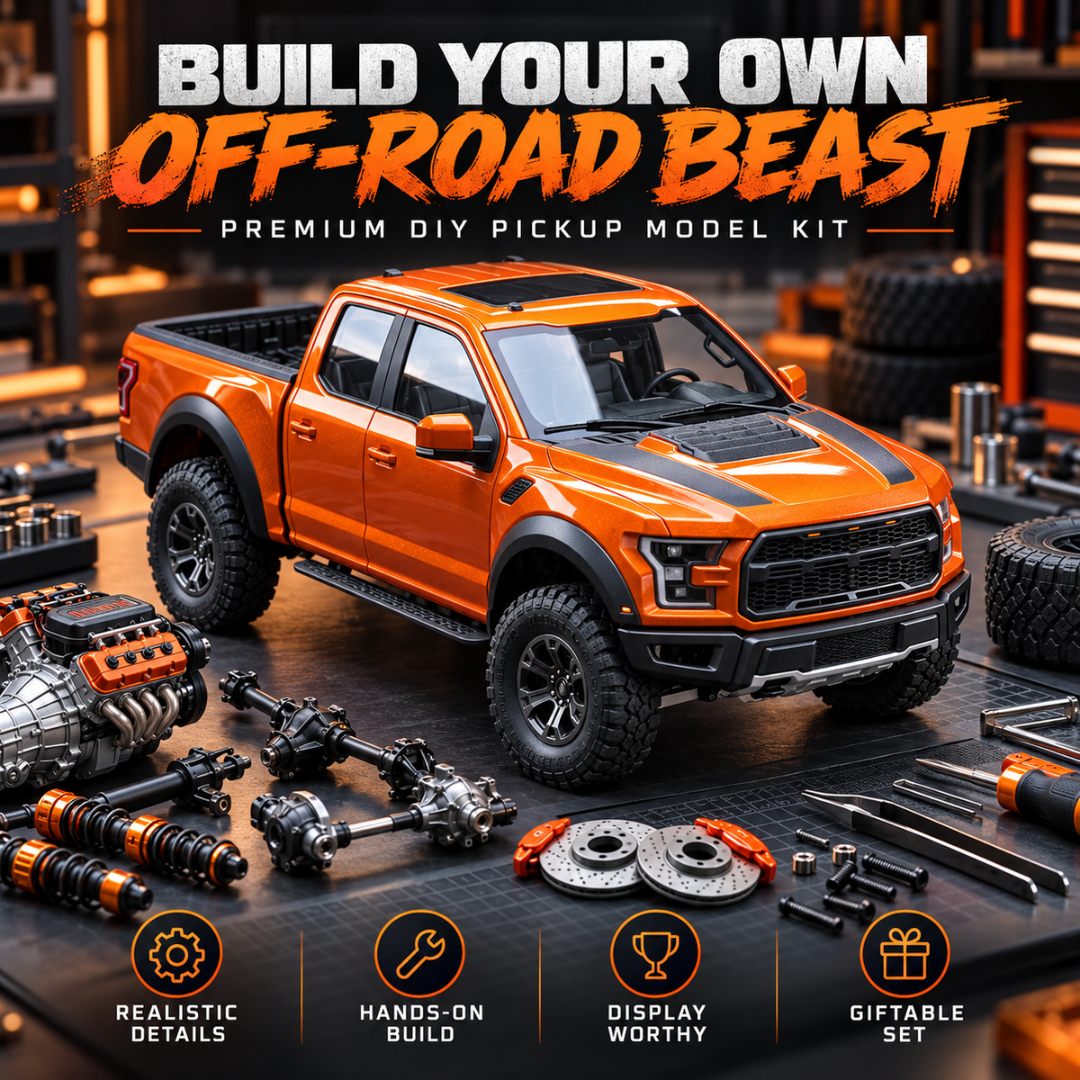 🚙 50% OFF 🔥 DIY Off-Road Pickup Truck Model Kit – Build Your Own Detailed Display Truck