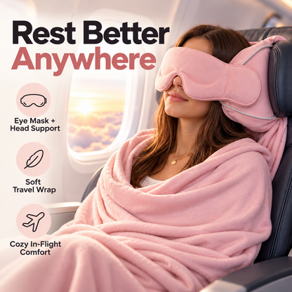 ✈️ 50% OFF 3-In-1 Travel Comfort Wrap – Cozy Blanket, Eye Mask & Head Support