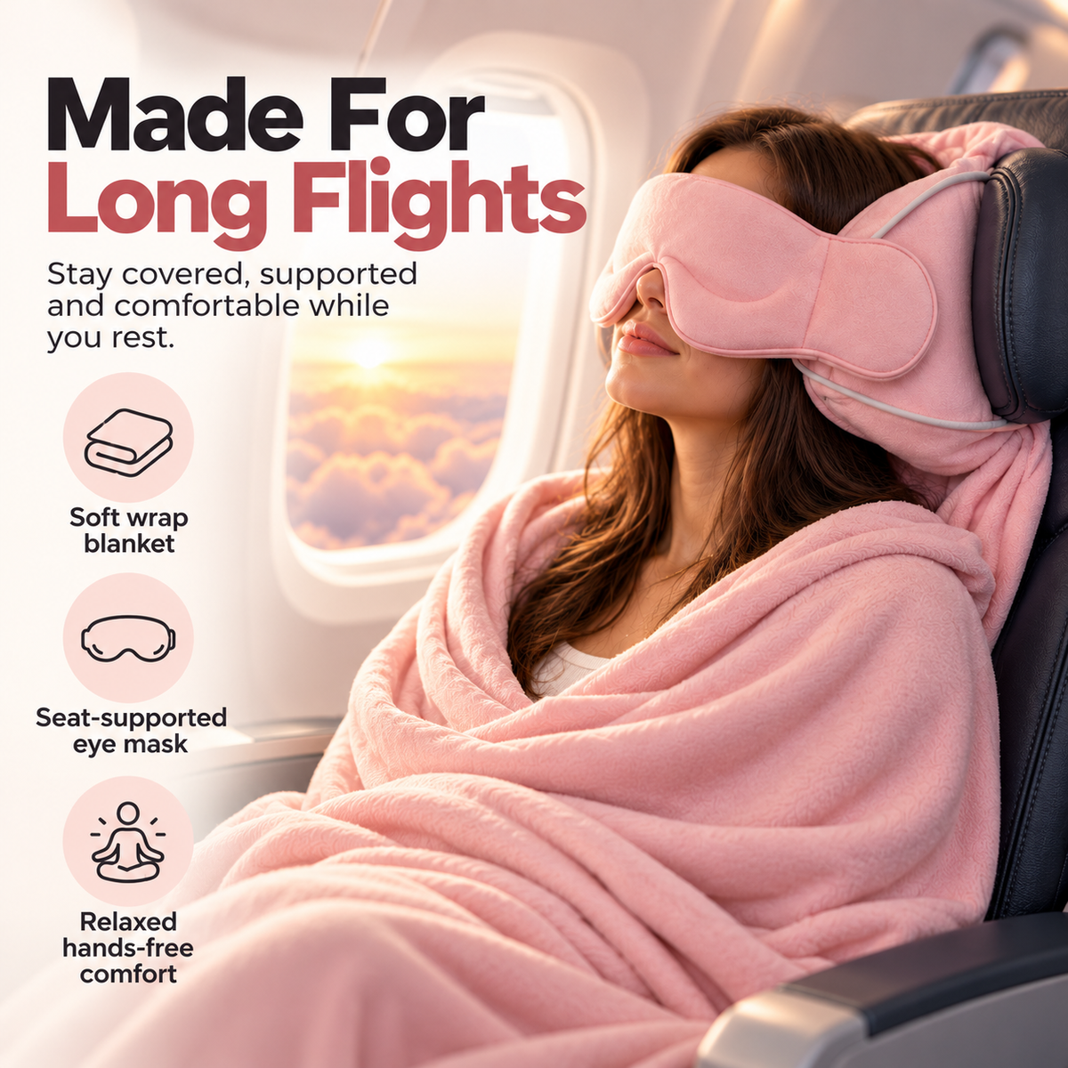✈️ 50% OFF 3-In-1 Travel Comfort Wrap – Cozy Blanket, Eye Mask & Head Support