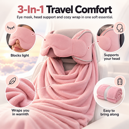 ✈️ 50% OFF 3-In-1 Travel Comfort Wrap – Cozy Blanket, Eye Mask & Head Support
