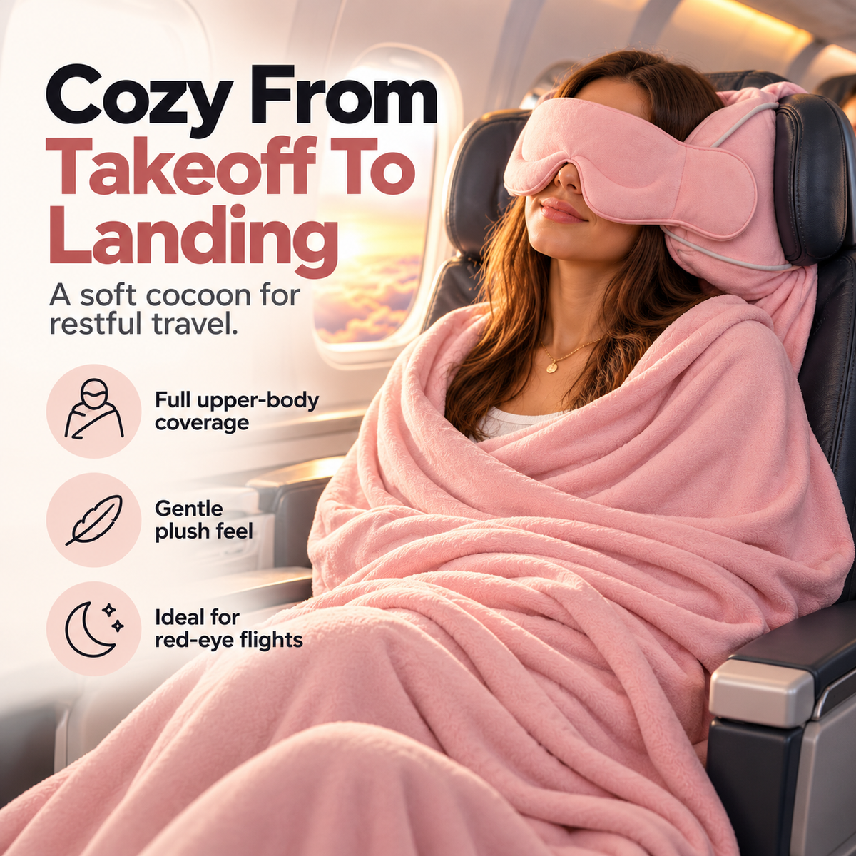 ✈️ 50% OFF 3-In-1 Travel Comfort Wrap – Cozy Blanket, Eye Mask & Head Support