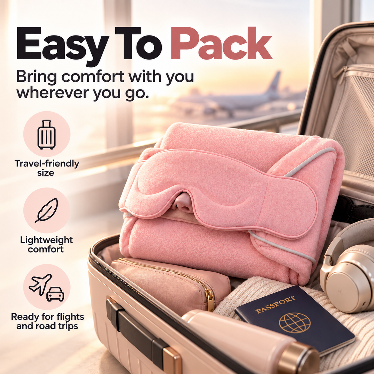 ✈️ 50% OFF 3-In-1 Travel Comfort Wrap – Cozy Blanket, Eye Mask & Head Support
