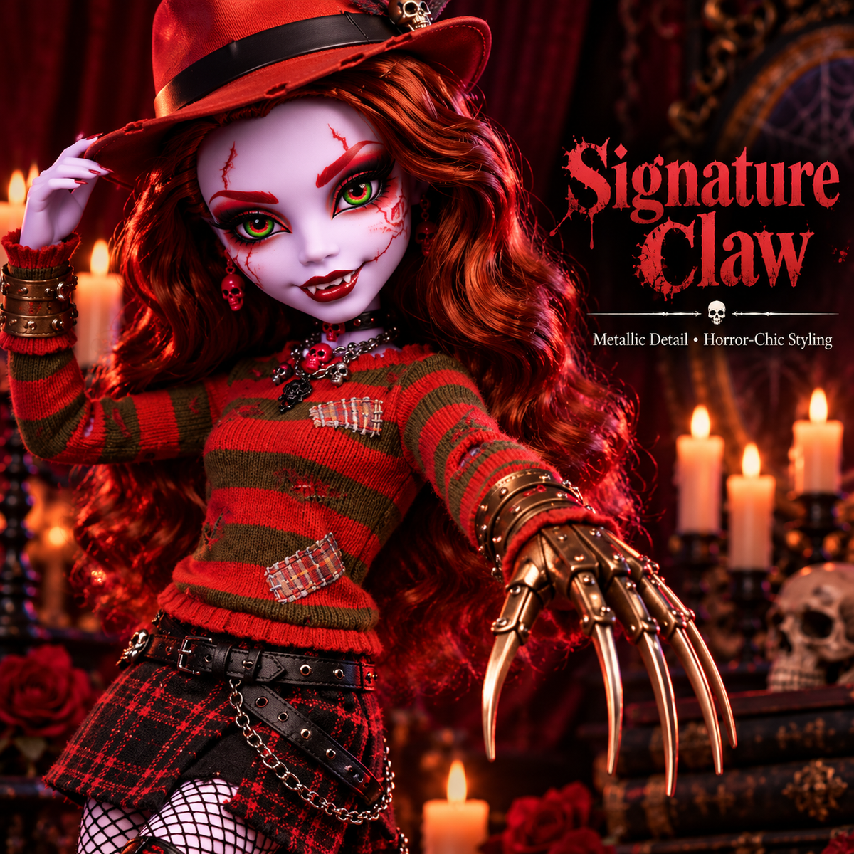 🩸 50% OFF Nightmare Horror Collector Doll – Metallic Claw & Gothic Display Style 🖤
