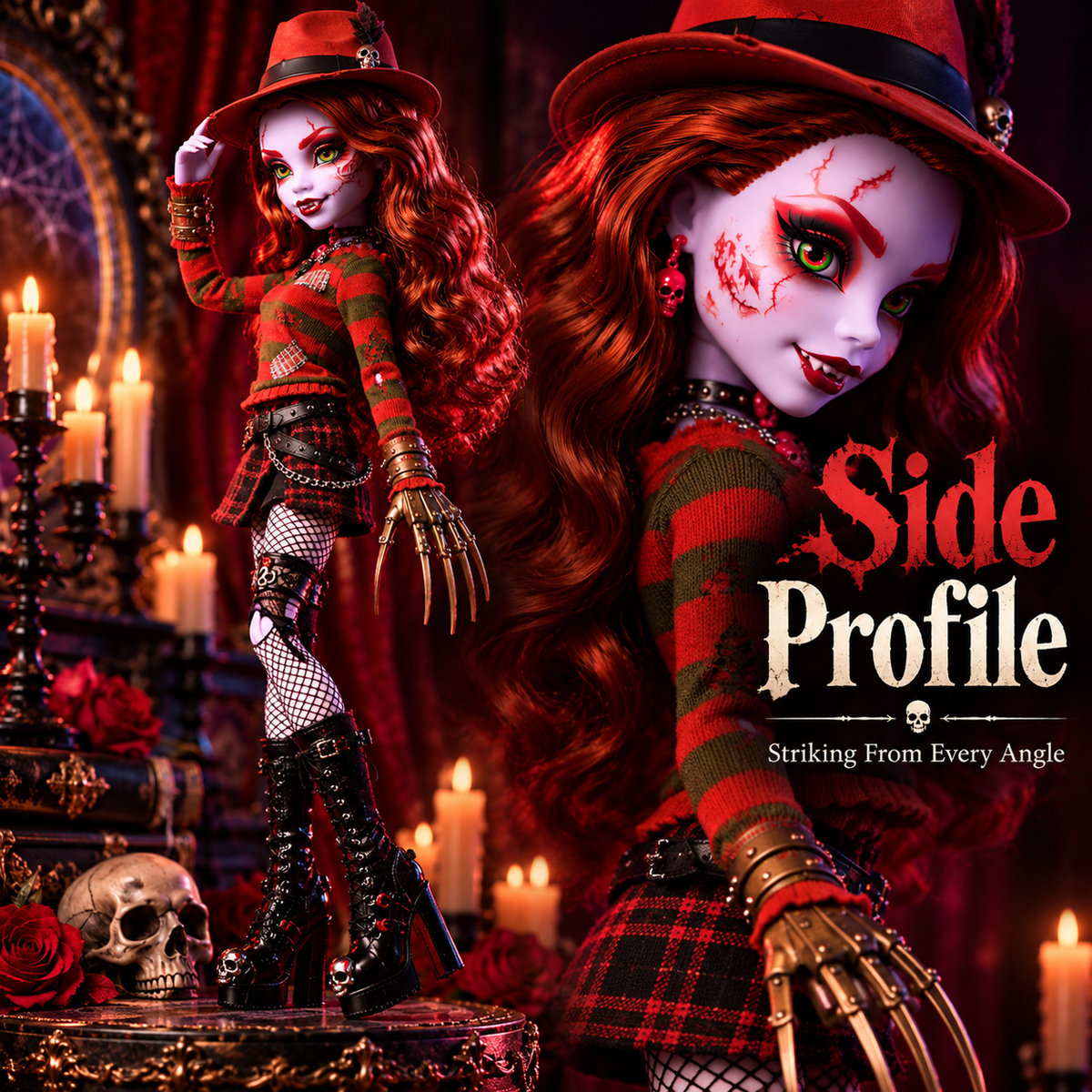 🩸 50% OFF Nightmare Horror Collector Doll – Metallic Claw & Gothic Display Style 🖤