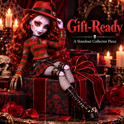 🩸 50% OFF Nightmare Horror Collector Doll – Metallic Claw & Gothic Display Style 🖤