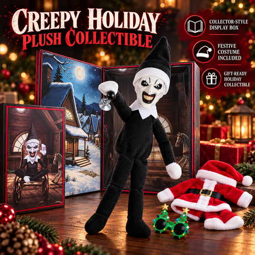 🎄 50% OFF Creepy Holiday Clown Plush – Santa Outfit, Glasses & Collector Box 🖤